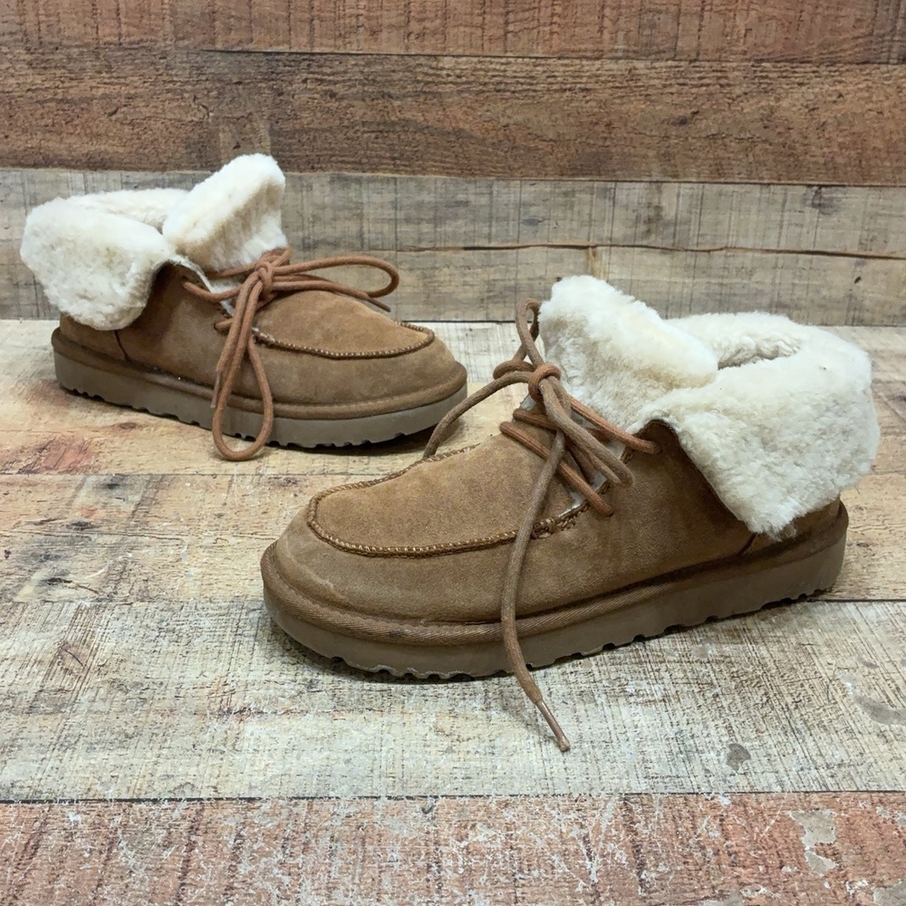 UGG 1113090 Slippers Womens Size 9 40 Brown Suede Shearling Lace Up Bootie